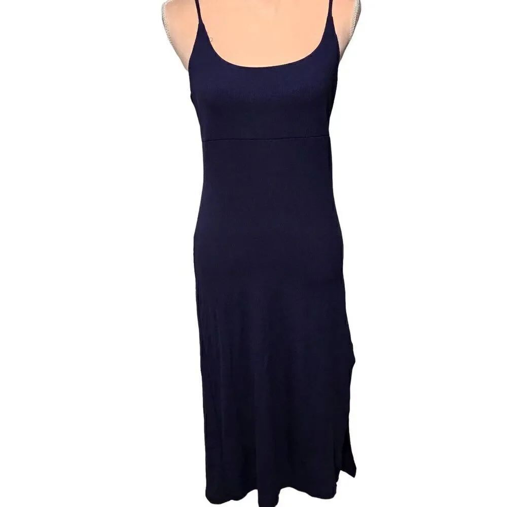 Halara Dark Blue Ribbed Lace Up Midi Dress